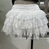 Xajzpa Fashion Two Piece Set Irregular Lace Top + High Waisted Fluffy Skirt Solid Color Female Elegant Birthday Dress New