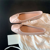 xajzpa Breathable Silk Ballerinas Ballet Flats Women Summer Autumn Slip On Loafers Square Toe Bowknot Flat Casual Shoes