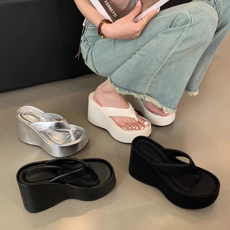 Xajzpa Slippers Women Summer Shoes For Girls Pantofle Platform Shale Female Beach Luxury Slides On A Wedge Heeled Mules Rubber Flip Flo