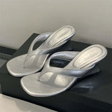 Xajzpa Fashion Square Clip Toe Platform Wedges Women Slippers 2025 Summer High Heels Flip Flops Ladies Shoes