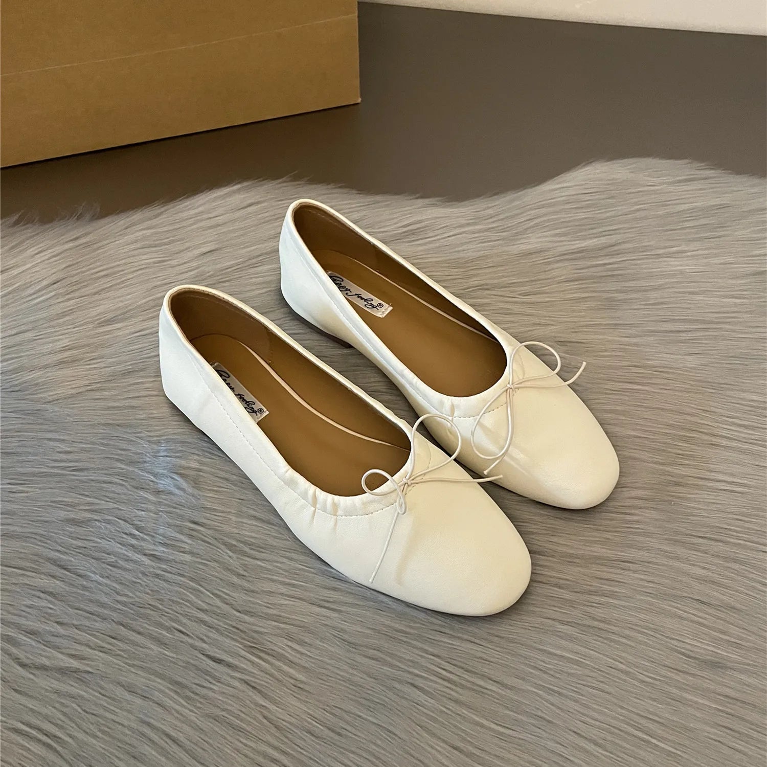 Xajzpa Fashion Bow Tie Flats Ballet Shoes Women Female Ballet Round Toe Shallow Cut Ballerina Soft Moccasin Dress Shoes Zapato