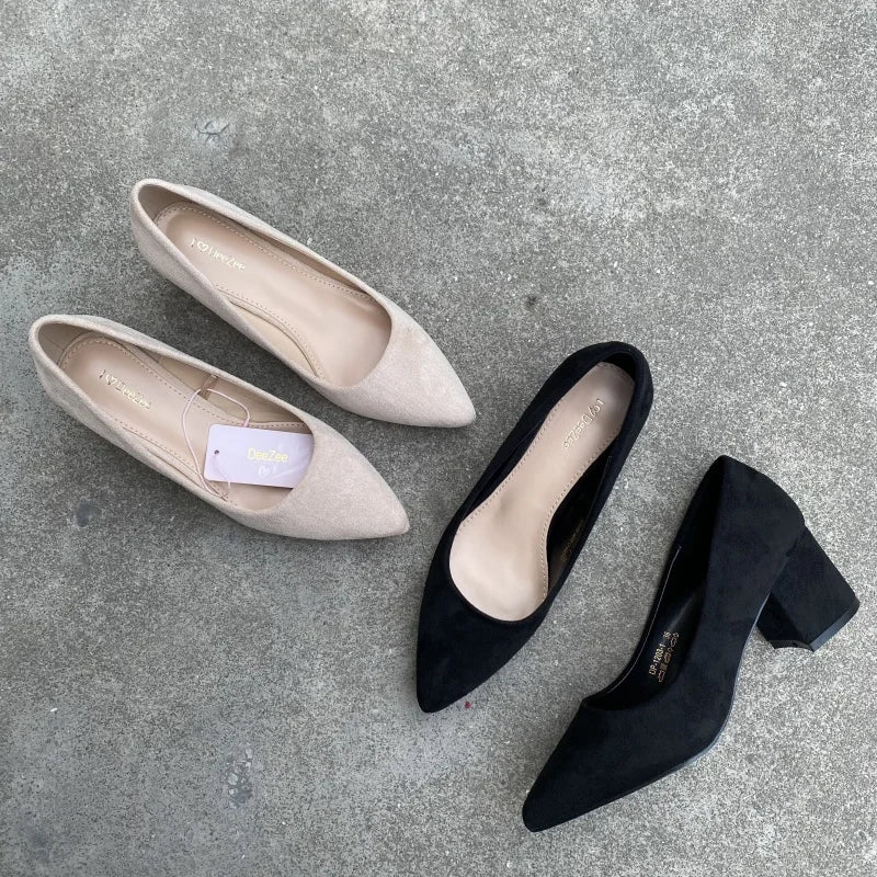 Xajzpa Retro Women Shoes Slip On Casual Heels Chunky Sandals Footwear Shallow Mouth Pointed Pumps Slip-On Comfortable Block Africa