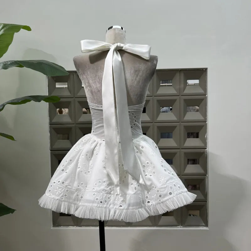 Xajzpa  Fashion Lace Embroidery Dress Women's Sleeveless Waist Retraction Backless Dresses 2025 Summer New Tide