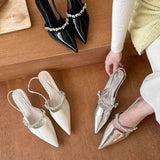 Xajzpa New Style Luxury Women's Water Diamond Slim Heeled Pointed High-heeled Shoes with A Headband and Sandals for Women Zapatos Mujer