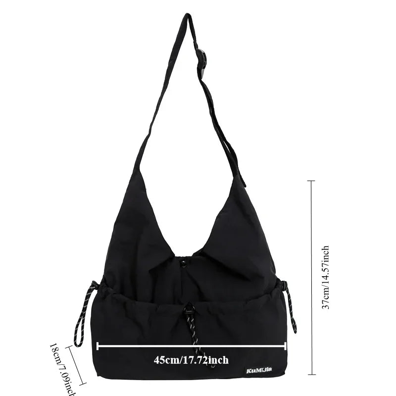 Xajzpa Casual Style Student Sports Shoulder Bag Nylon Women Drawstring Commuter Work Clothes Bag Neutral Lightweight Men Crossbody Bag