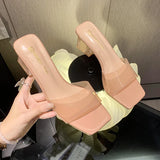 Xajzpa Crystal Clear Transparent Slippers Female Shoes Middle Heels Comfortable New Summer Women Shoes Woman Fashion Cool Mules Slides