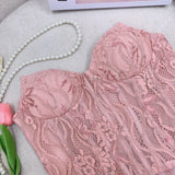 Xajzpa Fashion Lace Mesh Dress Women's Strapless Fishbone Waist Retraction A Line Dresses 2025 Summer New Tide