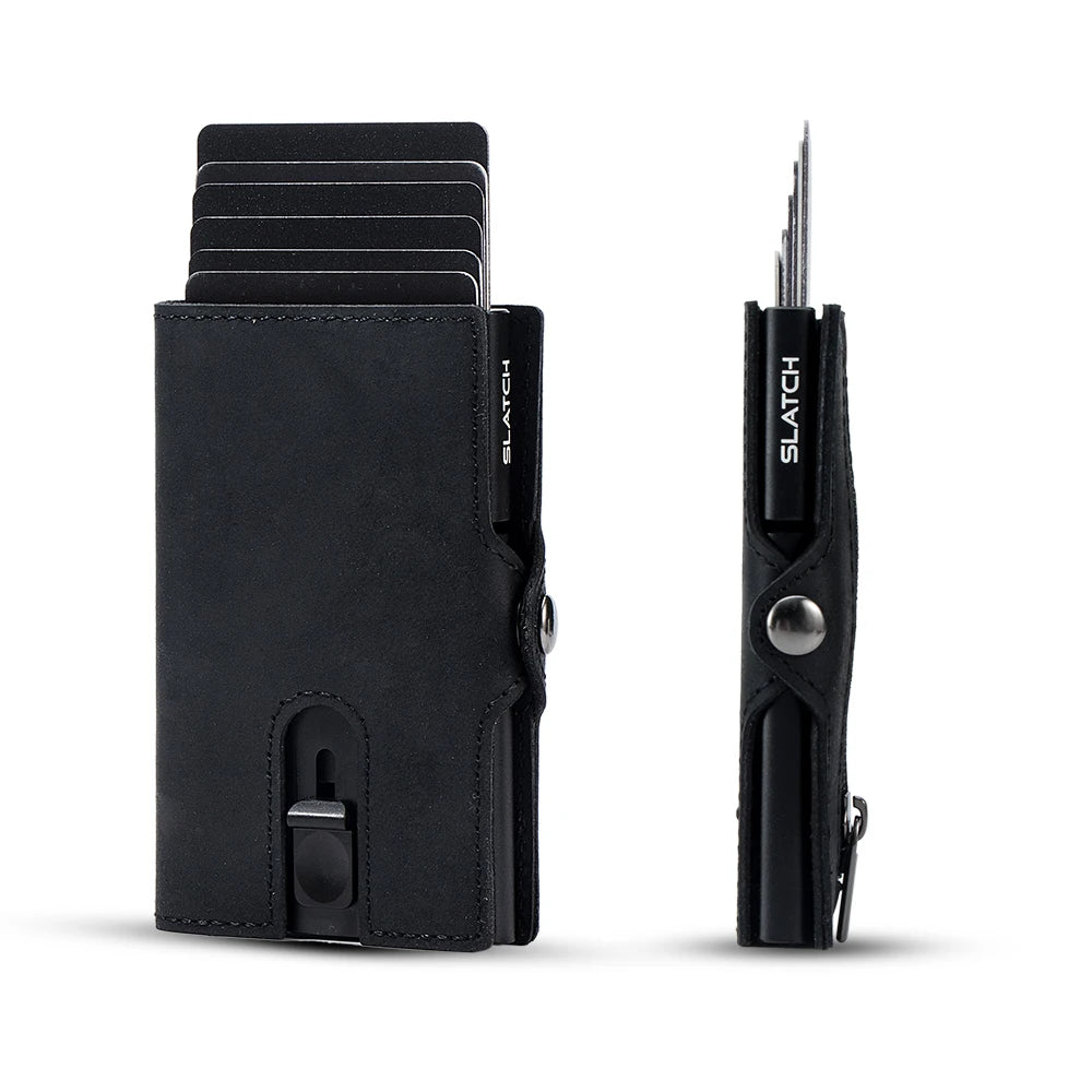 Xajzpa Men Wallets Real Cow Leahter Pop Up Business Credit Card Holder RFID Blocking Slim Smart Carbon Fiber Wallet with Pocket