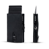 Xajzpa Men Wallets Real Cow Leahter Pop Up Business Credit Card Holder RFID Blocking Slim Smart Carbon Fiber Wallet with Pocket