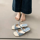 Xajzpa Slippers Women Summer Butterfly-Knot Shoes Slides Fashion Square heel Pantofle Luxury Block 2025 Floral Sweet Butterfly-knot