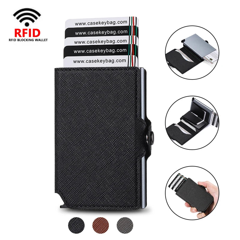 Xajzpa Fashion Saffiano Leather Men Push Up Wallet RFID Blocking Thin Slim Smart Card Holder Money Coin Purse Porte Monnaies