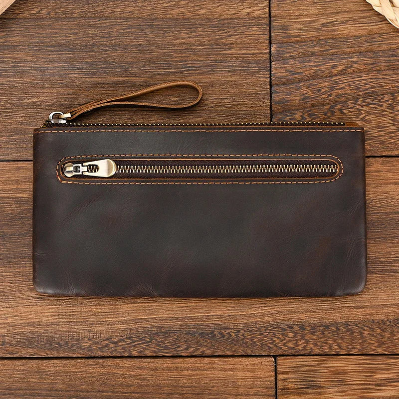 Xajzpa Men Women's Leather Purse Cellphone Pouch Iphone Bag Single Zipper Long Purse Slim Wallet for Coins Man Woman for Card Cash