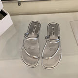 Xajzpa Summer New Brand Women Slippers Fashion Narrow Band Ladies Elegant Slides Flat Heel Outdoor Gladiator Shoes Beach Shoes