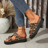 Xajzpa Low Leopard Shoes Slippers Women Summer Big Size Platform Slides Pantofle 2025 PU Fabric Buckle Strap Rome Rubber Hoof Heels