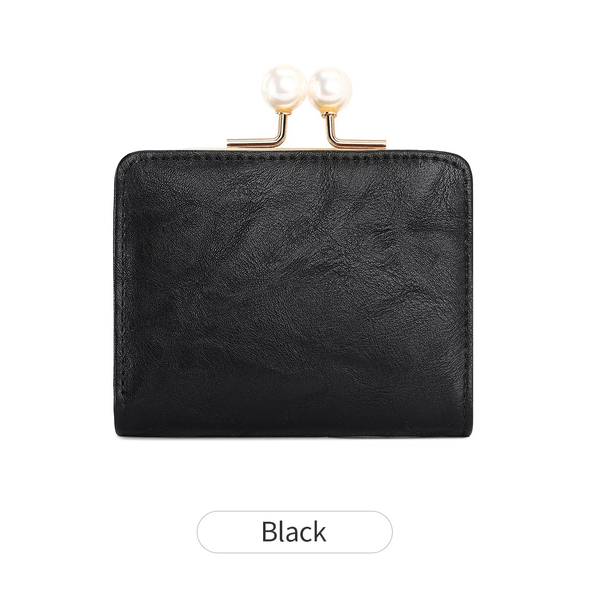 Xajzpa Women's Wallet Short Compact Three Layer Large Capacity Retro Pearl Wallet High Quality PU Leather Multi Card Seat/Coin Zero Wallet