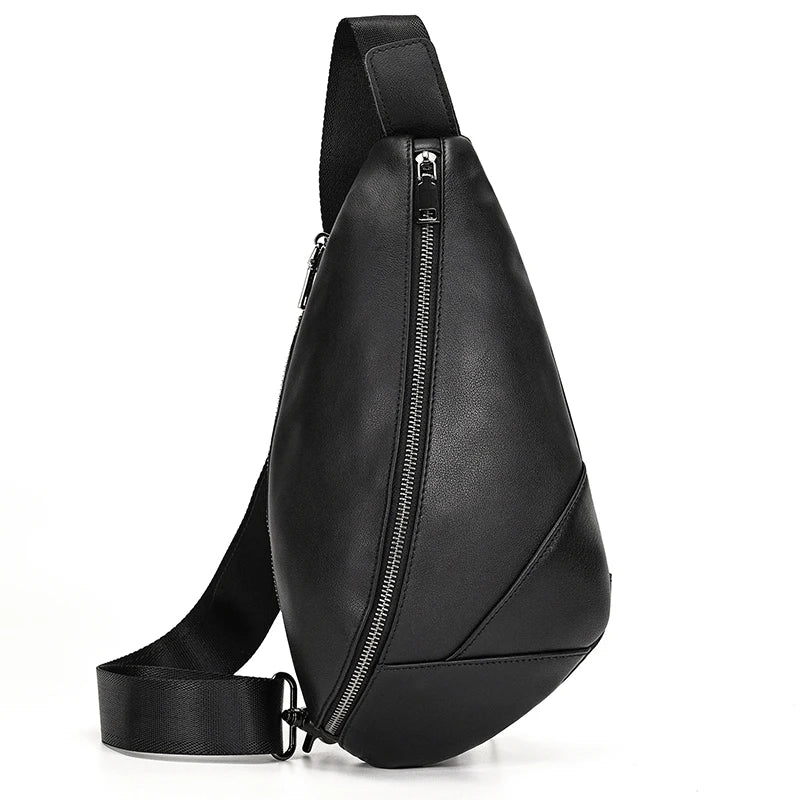 Xajzpa Soft genuine Leather Men's Chest Bag Male Mini Shoulder Crossbody Bag Anti Theft Chest Pack Men Outdoor Summer Sling Bag