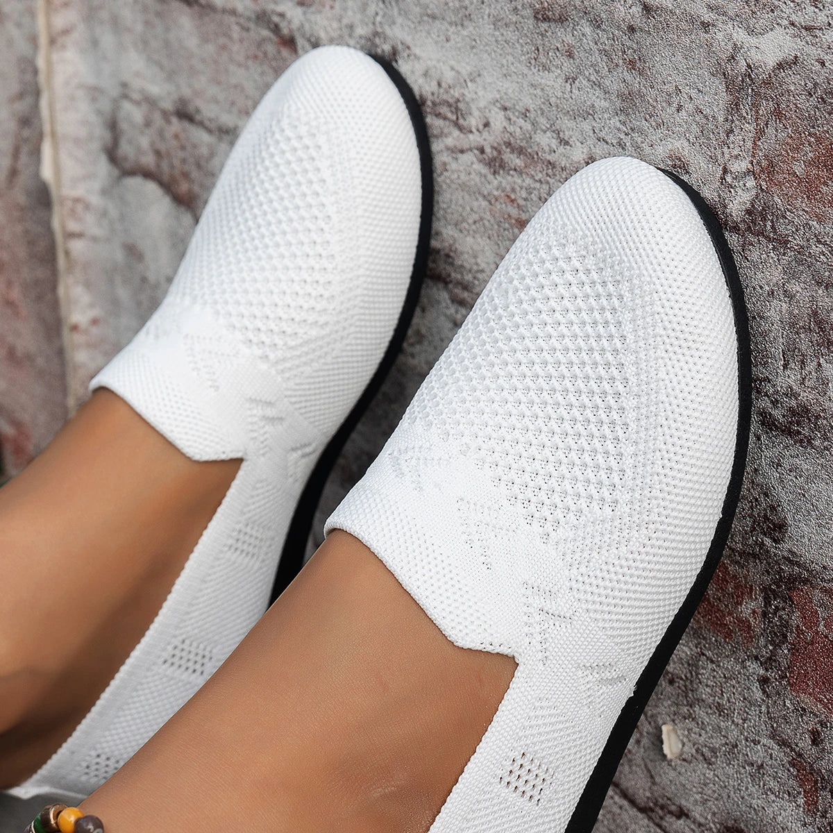Xajzpa Solid Color Square Toe Mesh Loafers Shallow Women Flats Shoes Soft Bottom Knit Ballet Flats Shoes Casual Slip on Boat Shoes