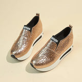 Xajzpa Patent Leather Wedge Loafers Shoes for Women New Height Increasing Platform Sneakers Woman Lightweight Slip On Casual Shoes