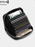 Xajzpa RFID Genuine Leather 14 Slot Credit Card Wallet with Zipper Suitable for Women or Men's Accordion Wallet