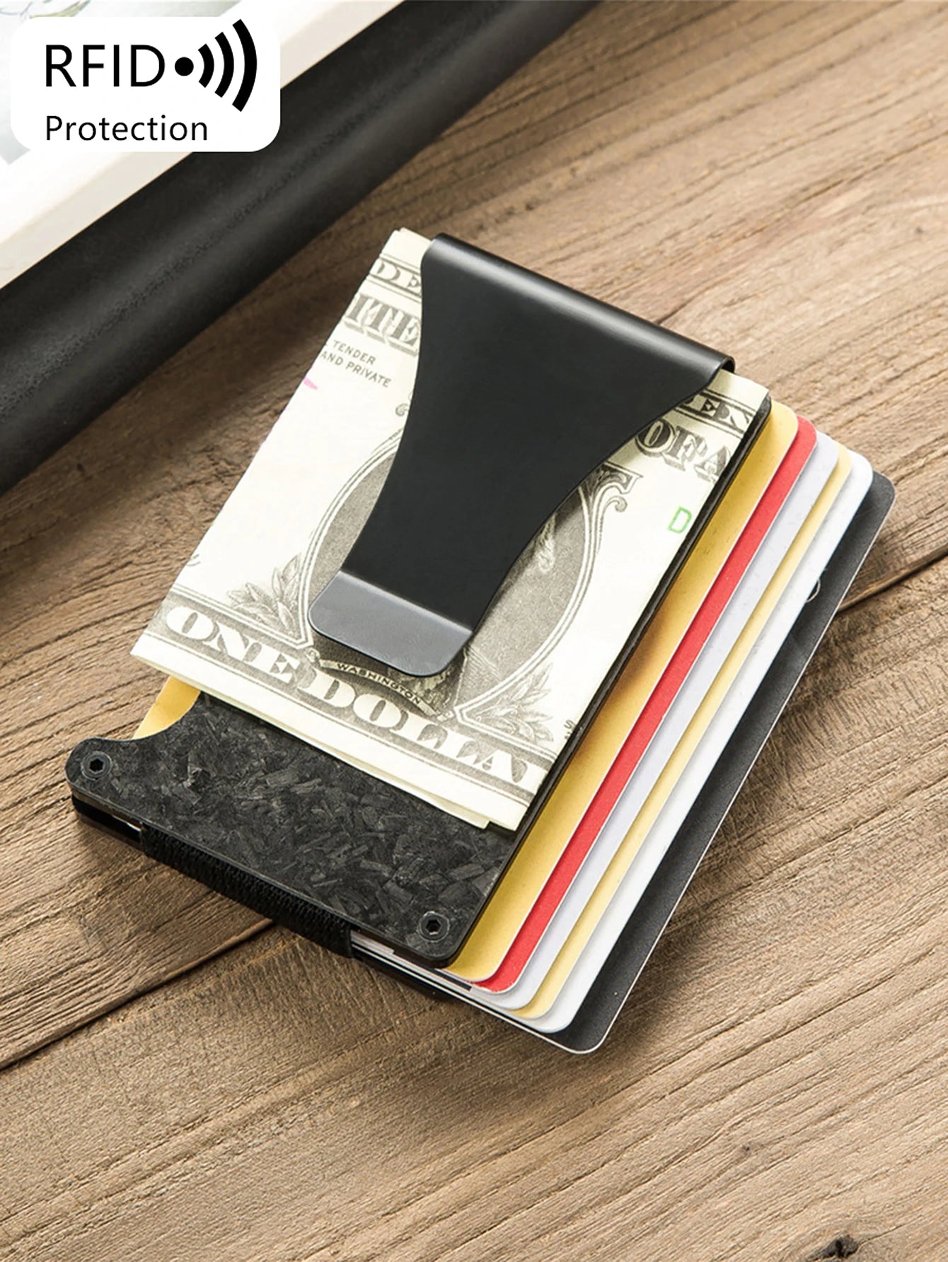 Xajzpa Carbon Fiber Forged Aluminum Credit Card Holder Wallet RFID Women's and Men's Intelligent Pop-up Wallet Black Metal Wallet