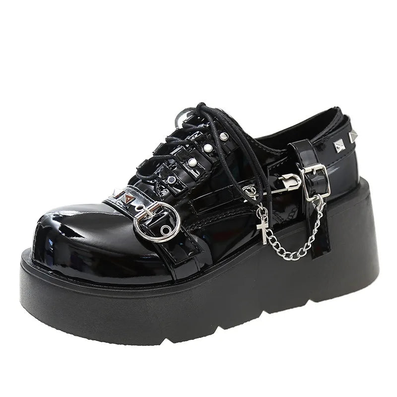 Xajzpa Punk Gothic Lolita Shoes Women AutumnThick Sole Brand Platform Mary Jane Shoes Wedge High Heels Party Cosplay Designer