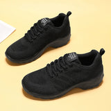 Xajzpa Women's Casual Shoes Breathable Walking Mesh Fabric Lace Up Flat Sports Shoes Women's Tenis Feminino Black Hiking Running Shoes