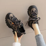 Xajzpa Women's Leather Dad Shoes Spring Autumn Lightweight Cotton Breathable Comfortable Casual Sports Sneakers