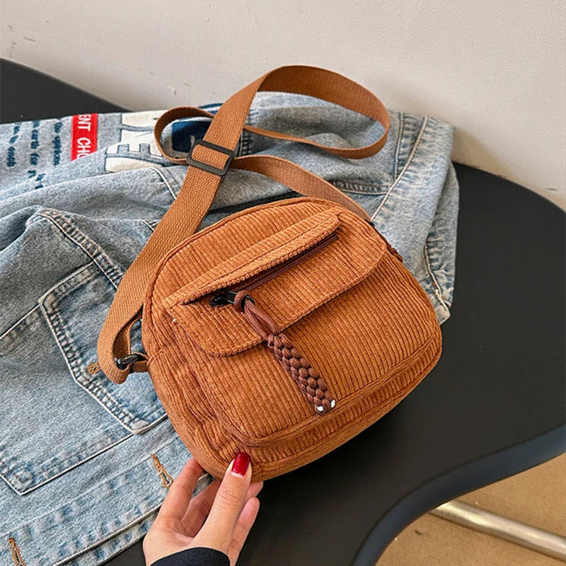 Xajzpa  Simple Versatile Crossbody Bag Fashionable Casual Small Square Bag Personalized Commuting Shoulder Bag Corduroy Unisex Trend
