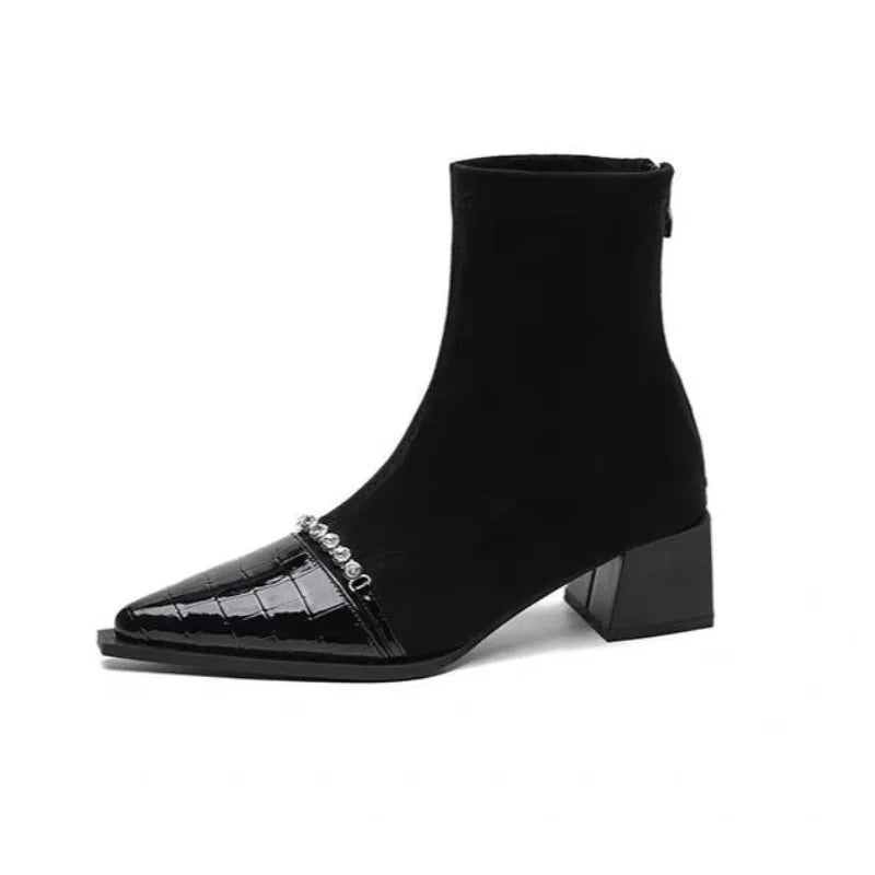 Xajzpa Pointed Toe Women Snow Ankle Boots High Heels Sexy Shoes Chunky Designer Chelsea Boots Winter New Trend Goth Botas De Mujer