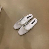 Xajzpa Square Toe Flat Shoes Female Womens Slippers Outdoor Glitter Slides Pantofle Cover Jelly Soft Crystal Scandals Flat Shoes F