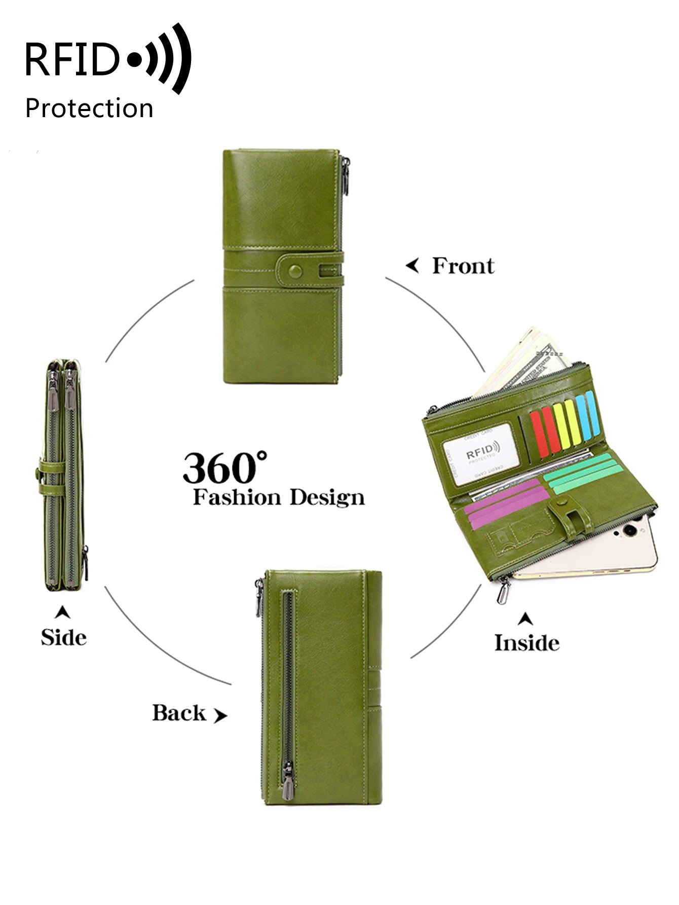 Xajzpa RFID Women's Long Wallet PU Leather Handbag with Multiple Card Slots, Coin Zipper Wallet, Women's Mobile Wallet