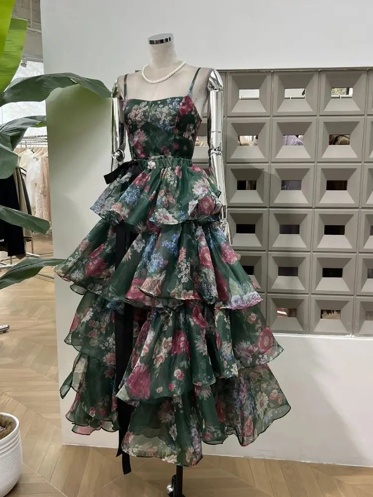 Xajzpa Summer New Hot Holiday Flower Women's Outfit Nightclub Thin Ruffle Evening Party Celebrity Design Tank Top Two Piece Set Dress