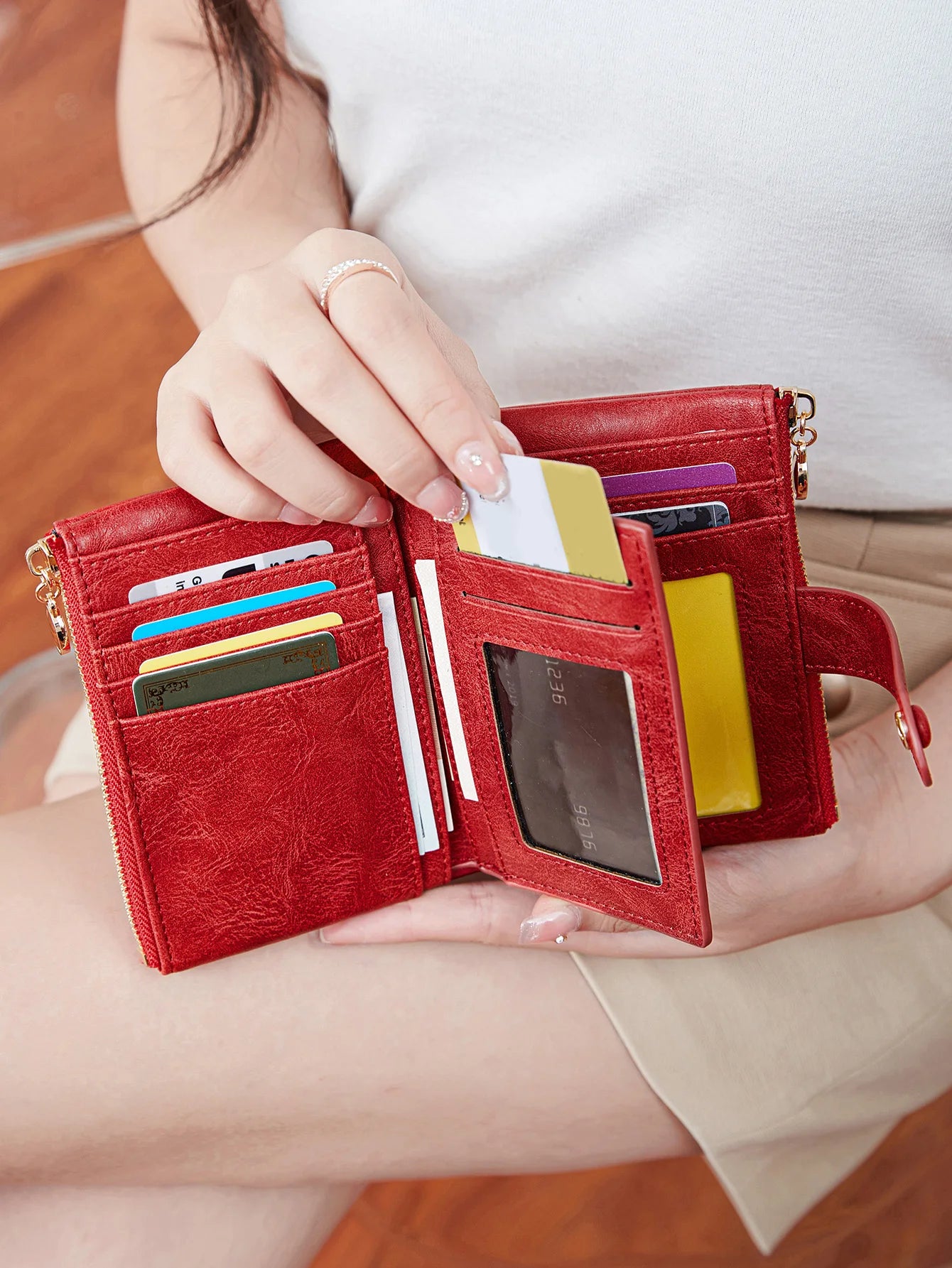 Xajzpa Minimalist Women's Wallet Short Three Layer Large Capacity Double Zipper Card Holder ID Card Credit Bank Card Holder Money Bag
