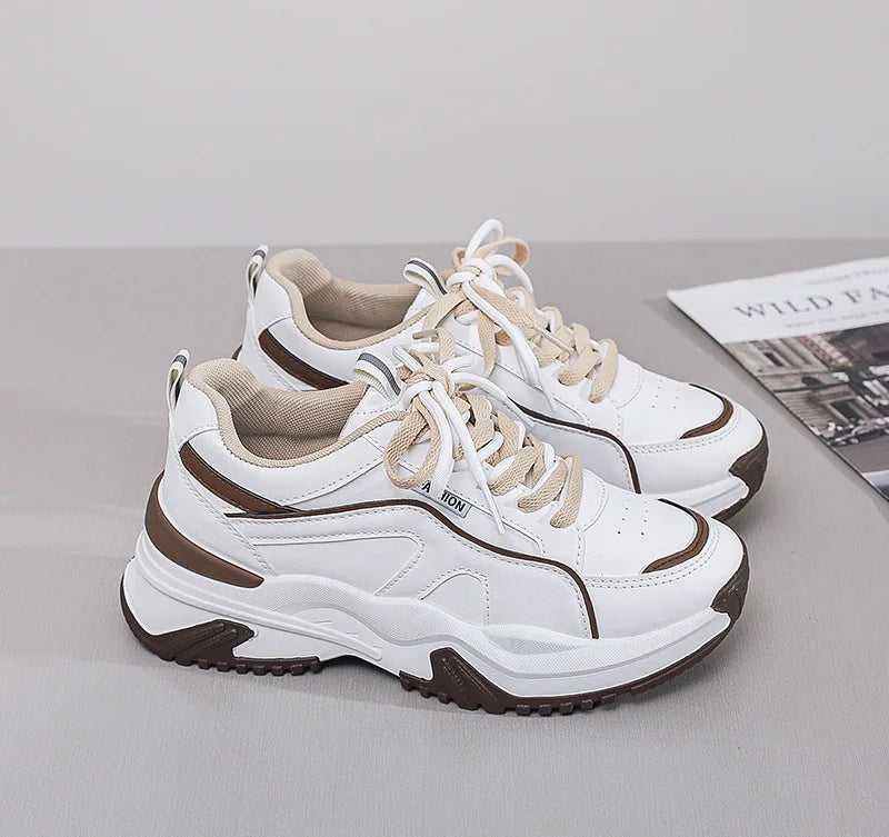 Xajzpa Women's Spring New Breathable Student Casual Shoes Thick Bottom Increased Height Simple Comfortable Versatile Sports Shoes