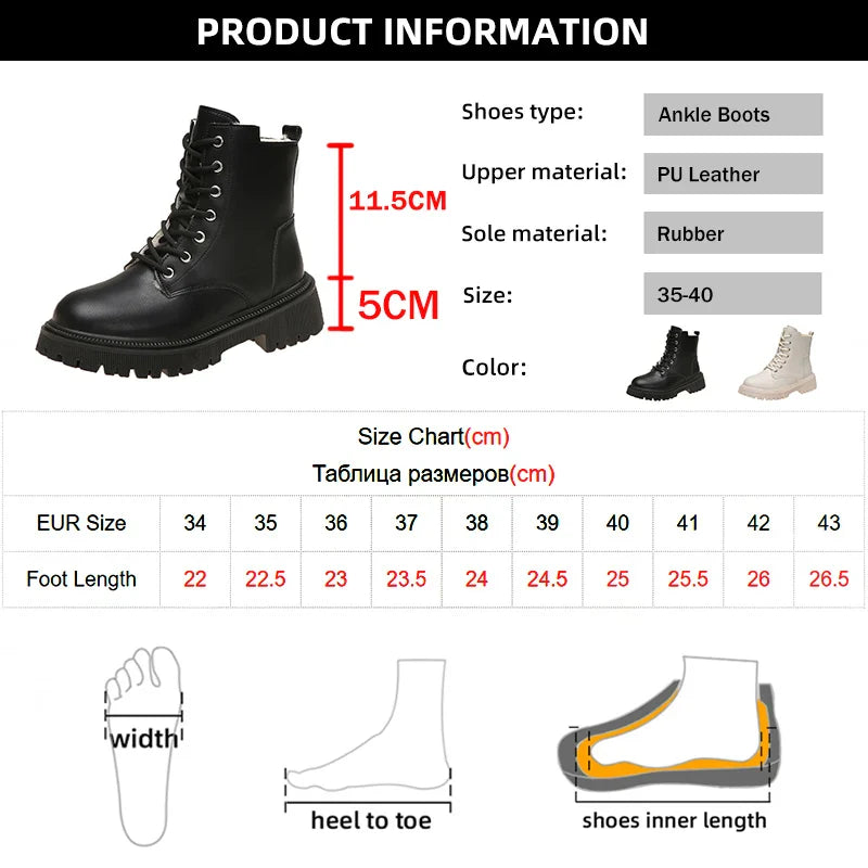 Xajzpa Chunky Heels Lace Up Combat Boots Women Winter Warm Short Plush Ankle Boots Woman Platform Non-Slip PU Leather Short Botas Mujer