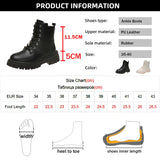 Xajzpa Chunky Heels Lace Up Combat Boots Women Winter Warm Short Plush Ankle Boots Woman Platform Non-Slip PU Leather Short Botas Mujer