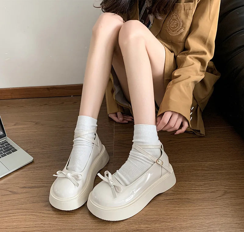Xajzpa Women's spring summer new style shallow mouth thick sole temperament single shoe bow simple versatile casual women's shoes