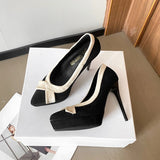 Xajzpa New Style Fashion Women's Popular Platform Super High Heels Women's Bow Small Pointed Toe Stiletto Single Shoes Zapatos Mujer