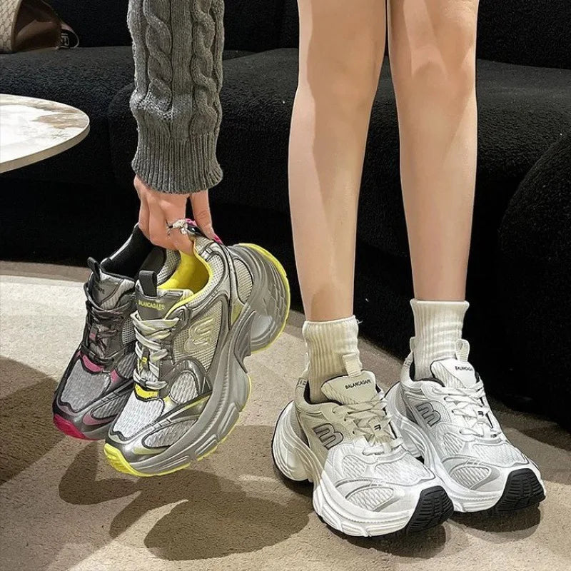 Xajzpa 2025 Summer New Women's Distressed Platform Sneakers Block Versatile Height Couple Shoes Casual Sports Shoes Running Shoes