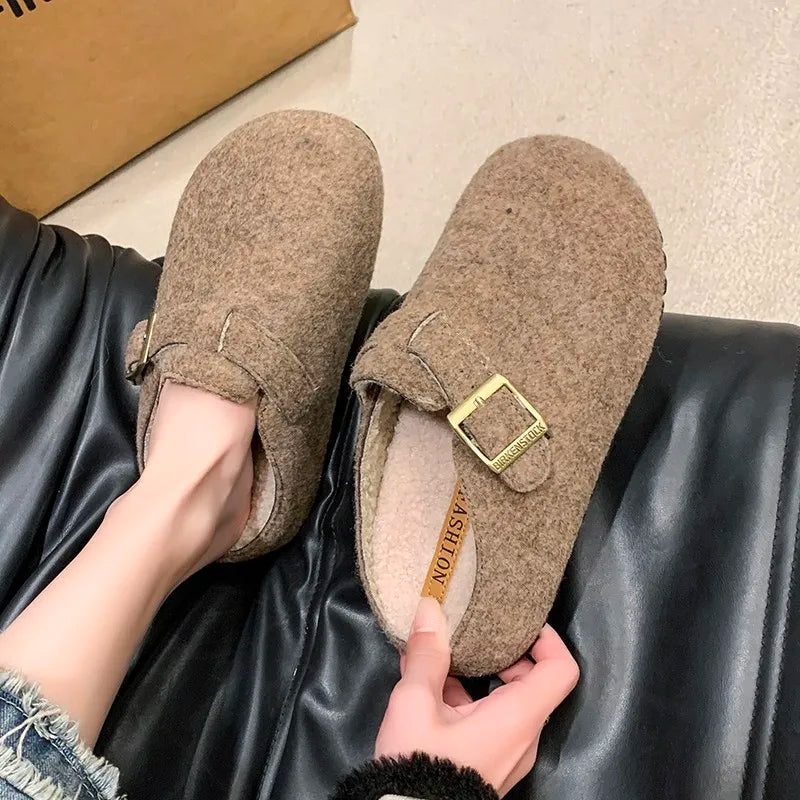 Xajzpa Women's Cotton Cloth Clogs Cork Footbed Leather Mules Slippers Comfortable Fashion Potato Shoes Arch Support Cotton Slippers