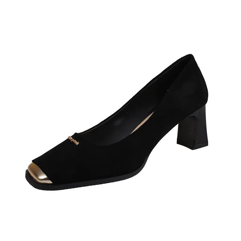 Xajzpa New Style Women's Fashion Leopard Print Buckle Women's Pumps Square Toe Stripper Party Concise Splice Ladies Shoes Zapatos Mujer