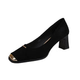 Xajzpa New Style Women's Fashion Leopard Print Buckle Women's Pumps Square Toe Stripper Party Concise Splice Ladies Shoes Zapatos Mujer
