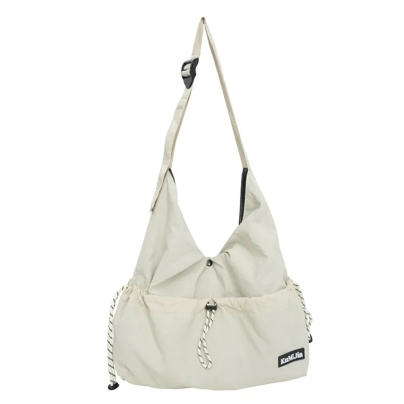 Xajzpa Casual Style Student Sports Shoulder Bag Nylon Women Drawstring Commuter Work Clothes Bag Neutral Lightweight Men Crossbody Bag