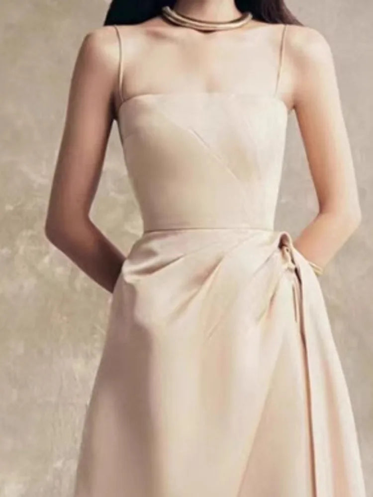 Xajzpa Fashion Solid Color Folds Dress Women's Irregular Suspender Waist Cinching Dresses 2025 Summer New Tide