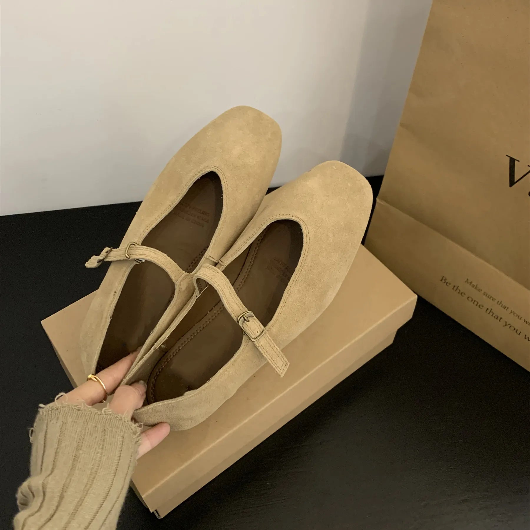 Xajzpa Brand New Women Flats Round Toe Shallow Slip On Ladies Casual Ballet Shoes Soft Real Leather Eelgant Dress Shoes Size41