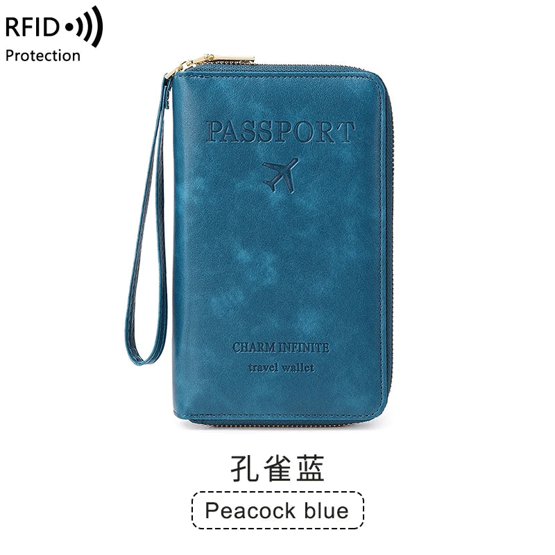 Xajzpa RFID Passport Wallet for Women and Men, PU Leather Card Holder Passport Case for Travel Essential Items for Family Vacation