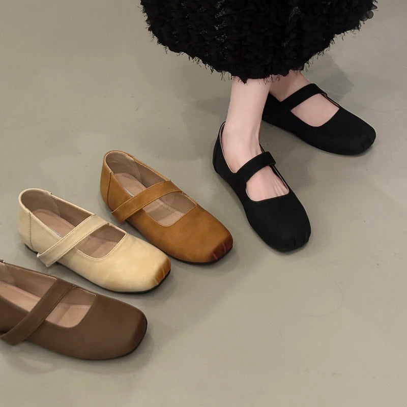 Xajzpa Square Toe Women Ballet Flats Shoes Fashion Shallow Elastic Band Spring Autumn Ladies Comfort Soft Sole Ballerina Shoes