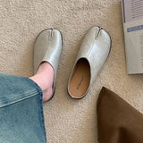 Xajzpa Women Split Toe Fur Slippers Tabi Ninja Slip On Flats Round Toe Shallow Lazy Boat Slingback Mules Shoes Soft Warm Loafe