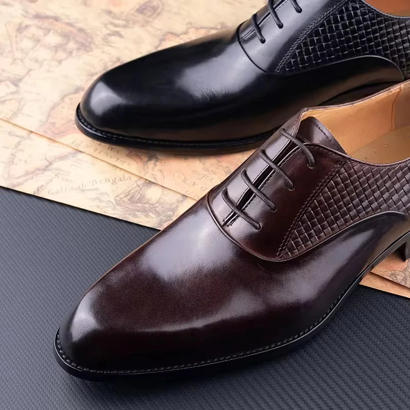 Xajzpa Men's Dress Shoes Luxury Printing Business Classic Handmade Oxfords Top Layer Cowhide Leather Black Brown Formal Shoes New Style