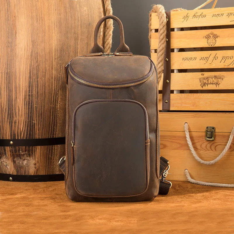 Xajzpa Casual Genuine Leather Chest Bag Pack Men iPad Mini Cow Leather Shoulder Bags Male Anti Theft Crossbody Summer Sling bags